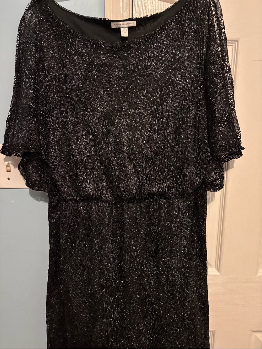Maria Gabrielle Black Shimmer Short Sleeve Dress.